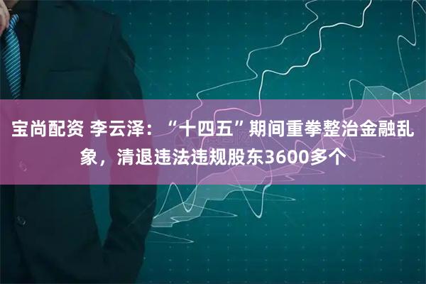 宝尚配资 李云泽：“十四五”期间重拳整治金融乱象，清退违法违规股东3600多个