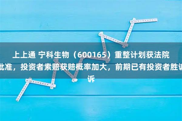 上上通 宁科生物（600165）重整计划获法院批准，投资者索赔获赔概率加大，前期已有投资者胜诉