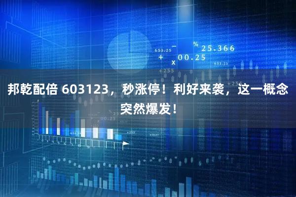 邦乾配倍 603123，秒涨停！利好来袭，这一概念突然爆发！